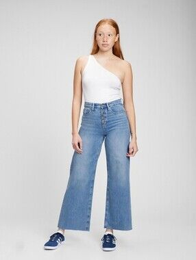 GAP | High Rise Wide Leg Exposed Button Fly Jeans Size 29 X-Long Inseam Raw Hem